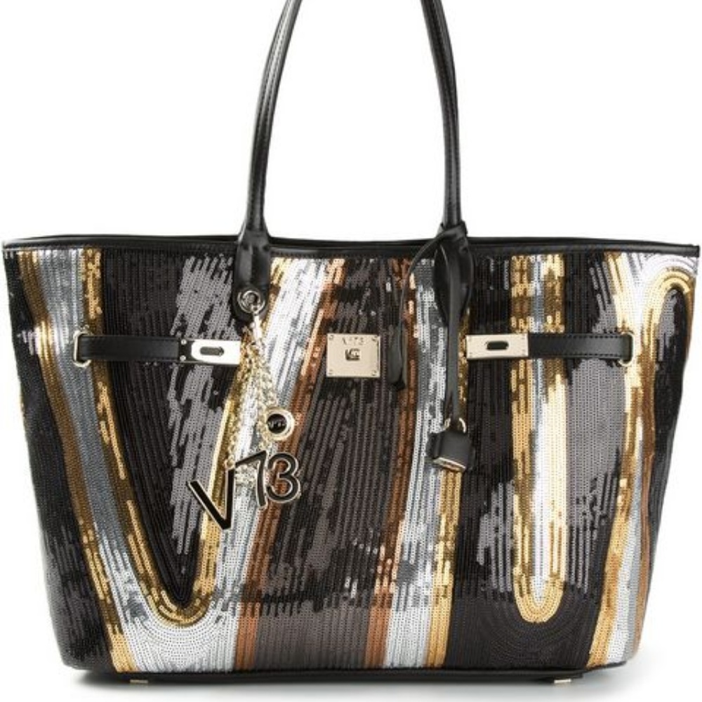 GORGEOUS EXTRA LARGE LEATHER/SEQUIN V73 TOTE